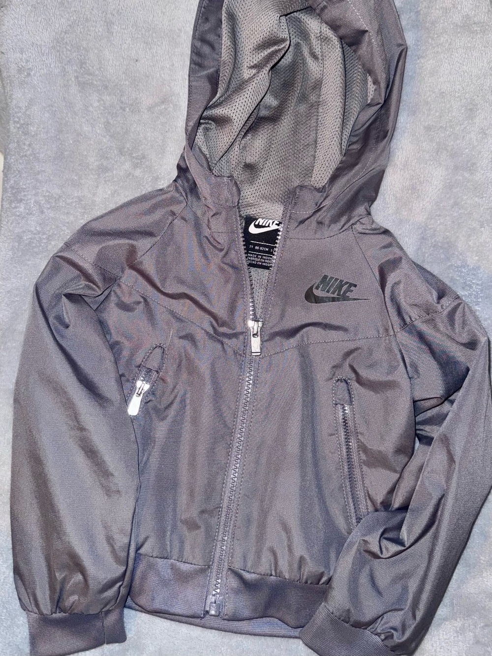 Nike Kids Gray Hooded Rain Jacket